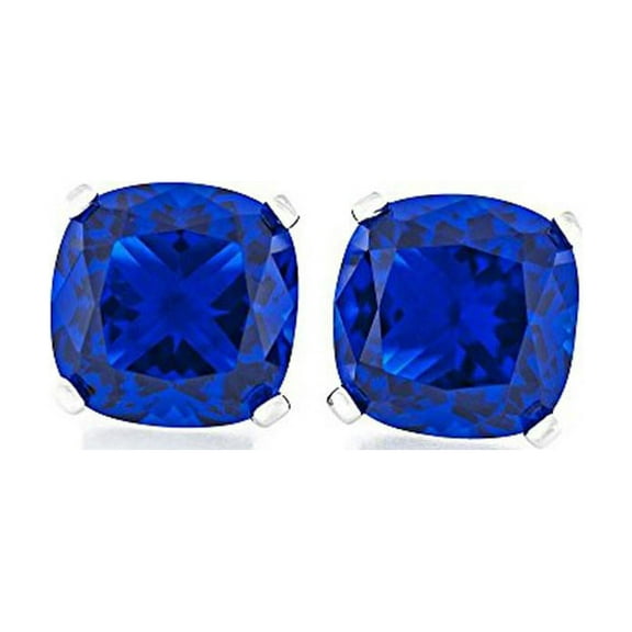 Paris Jewelry Cushion Cut Blue Sapphire Earrings, 4 ct, Rhodium