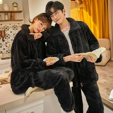 

PIKADINGNIS Autumn Winter Warm Flannel Zipper Couple Pajamas Set Women Sleepwear Family Pijama Lover Homewear Cloth Women Casual Men Pyjamas