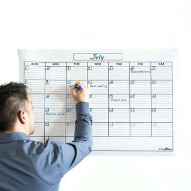 WallDeca Monthly Dry Erase Wall Calendar Planner Whiteboard: Wipe off Erasable Calendar 24" x 36"