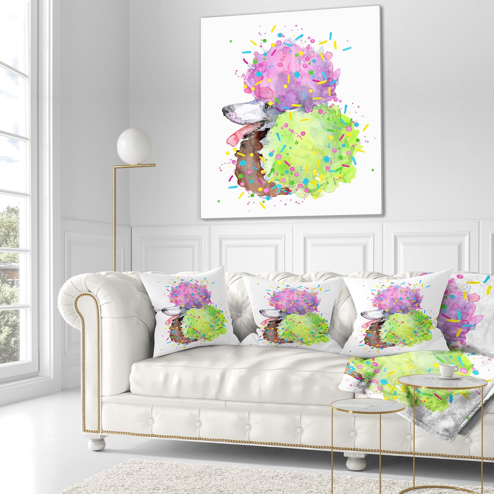 Designart Cute Brown Dog with Color Spheres - Contemporary Animal Throw Pillow - 16x16