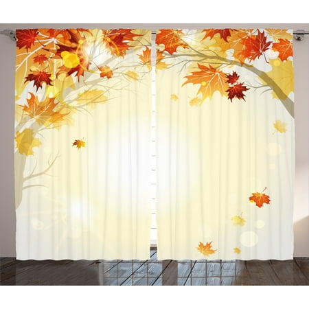 Fall Kitchen Curtains Fall Decorations Curtains 2 Panels Set, Soft Image of Faded Shedding Fall Leaves from Tree Motion in Nature Concept, Window Drapes for Living Room Bedroom, 108W X 90L Inches, Multi, by Ambesonne ()