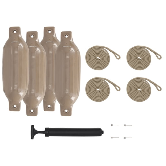 Rockville FEN445-SAND Inflatable Marine Boat Fender Bumper Kit, 4.5" x 16", Sand, 4-Pack