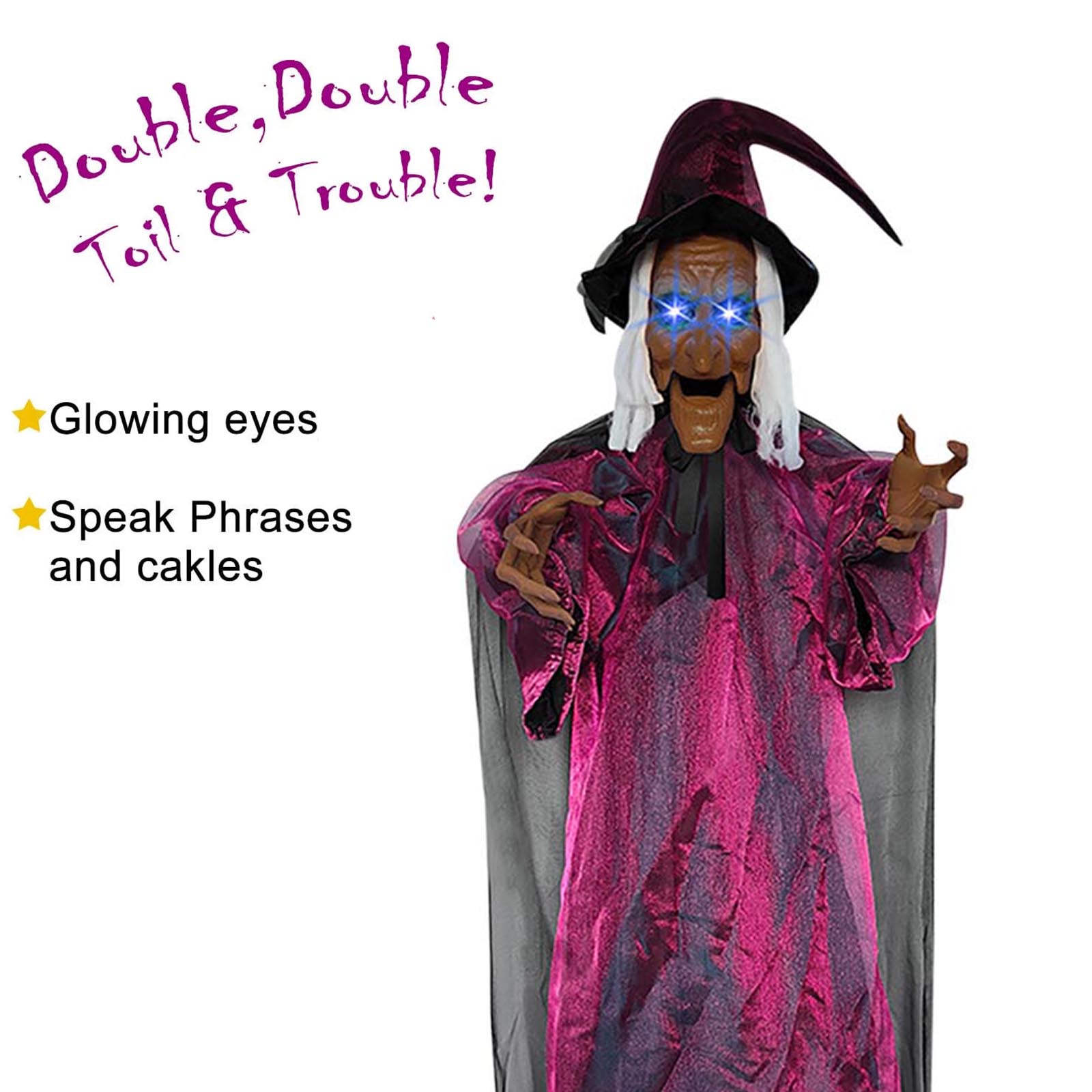 Halloween Animatronics Witch Clearance, Voice Activated Purple Escape Haunt Halloween House Decor & Fright Fest Prop, Life Size Animated Halloween Decoration Outdoor