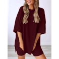 thumbnail image 3 of Women's two-piece casual suit summer casual loose shirt cycling shorts match airport travel wear Wine Red S, 3 of 4