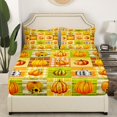 thumbnail image 4 of Pumpkin Sheets Colorful Fall Decorations for Home Sheet Set Newborn Youth, Pumpkin Decor Bed Sheets Set Buffalo Grid Patchwork Theme Top Fitted Sheet 4 Pieces, King, 4 of 5
