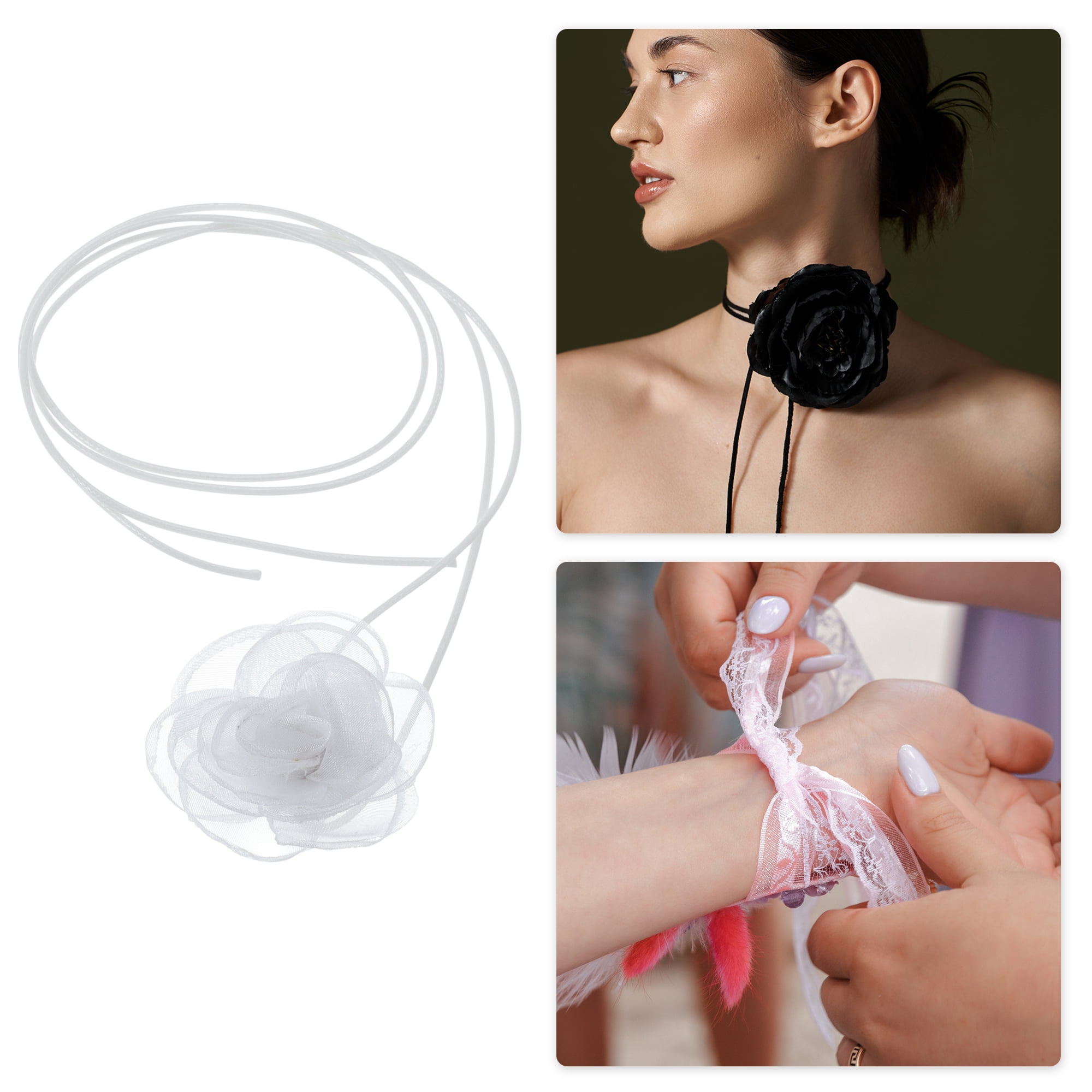 Unique Bargains Rose Choker Necklace White