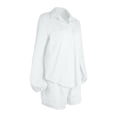 thumbnail image 3 of 2 Piece Workout Sets For Women Women's Fashion Casual Set Summer Lace Long Sleeve Top with Solid Shorts Two Piece Outfit, 3 of 4