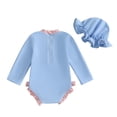thumbnail image 3 of Okbabeha Baby Girls One Piece Swimsuit Zip Rash Guard with Hat Set Swimwear Ruffled Newborn Bathing Suit, 3 of 7
