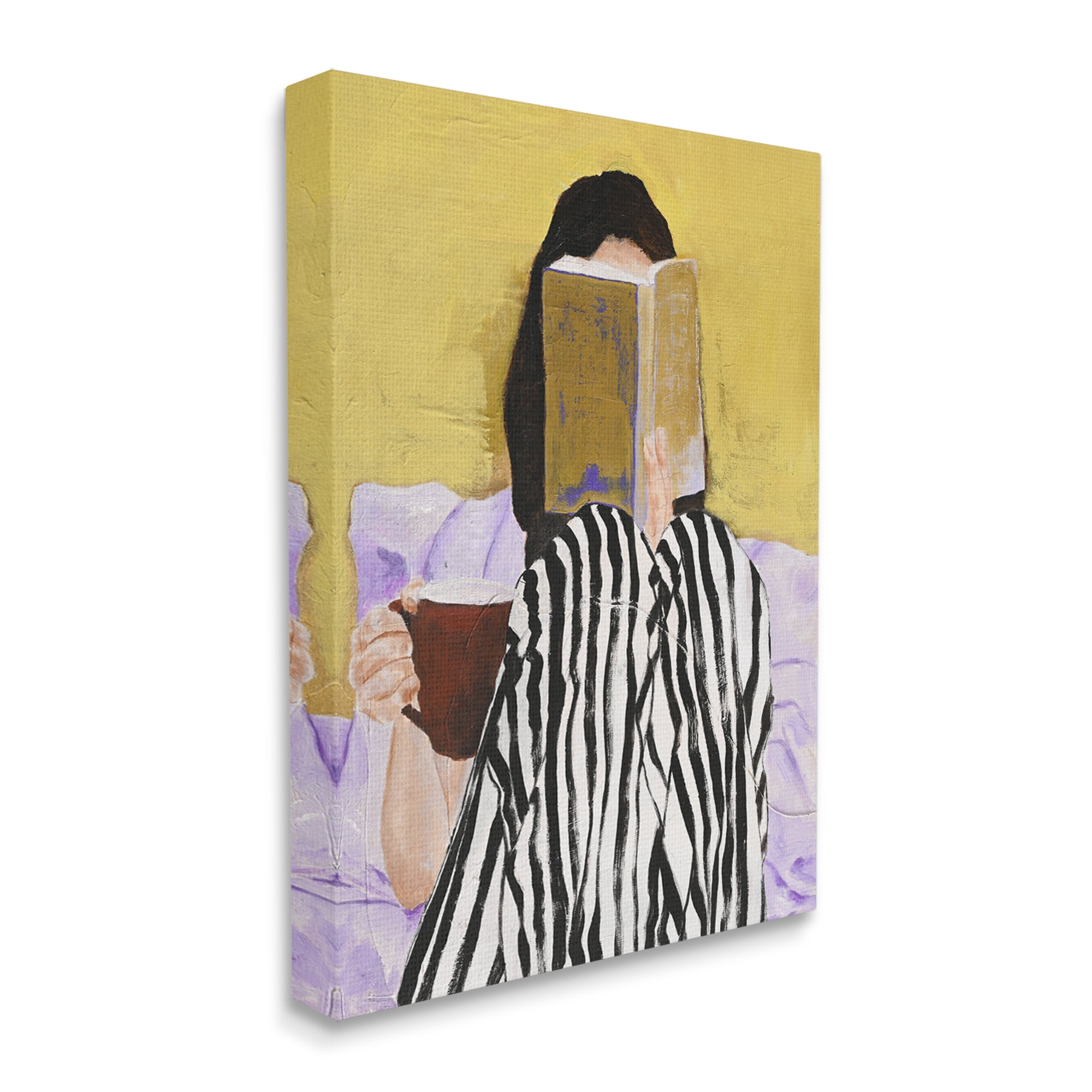 Stupell Industries Girl Reading in Bed Literature & Flim Painting Gallery Wrapped Canvas Art Print Wall Art, 30 x 40