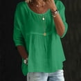 thumbnail image 2 of Feancey Womens Linen Shirts 3/4 Length Sleeve Round Neck Tops Summer Casual Boho Blouse Solid Color Loose Beach Vacation Tshirt Green XL, 2 of 7