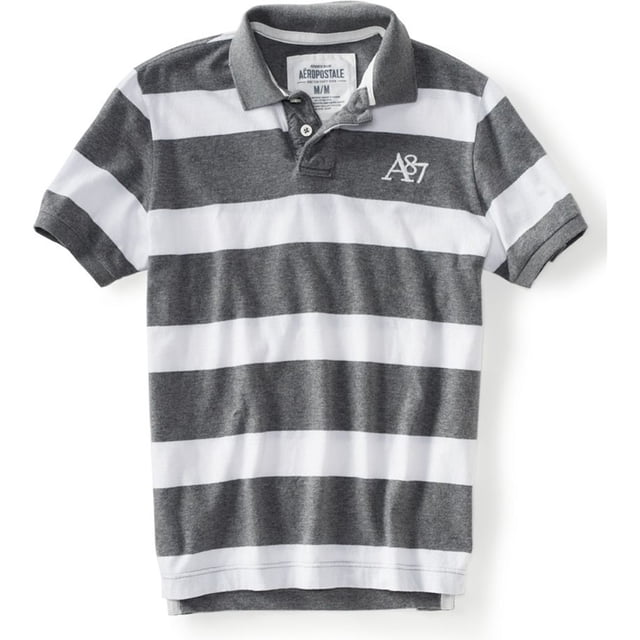Aeropostale Mens Stripe A87 Rugby Polo Shirt, Gris, XX-Large