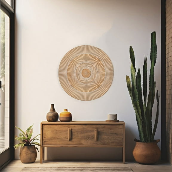 Handcarved Round Wheel Style Wood Wall Decor-36"