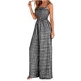 thumbnail image 2 of Jumpsuits for Women Casual Summer Cruise Spring Fashion Smocked Wide Leg Gingham Rompers with Pockets Black, 2 of 8