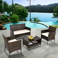 thumbnail image 1 of Costway 4pcs Patio Rattan Furniture Set Table Shelf Sofa Outdoor Garden W/ Beige Cushion, 1 of 9