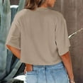 thumbnail image 4 of OSOLU Solid Color Women Crew Neck Cropped T-Shirt Tee Tops Short Sleeve Loose Shoulder Crop Tee Tops Leisure Dailywear, 4 of 6