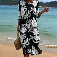 thumbnail image 2 of VBVC Women's and Women's Plus 3/4 Sleeve Midi Dress, Summer Casual Crew Neck Dress For Women, Ladies' Loose Fit Floral Dress with Pockets,Black,S-5XL, 2 of 7