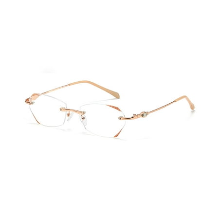 TERAISE Frameless Reading Glasses For Women With Blue Light Blocking,Fashion Diamond Cutting Rimless Eyeglasses（Gold-150）
