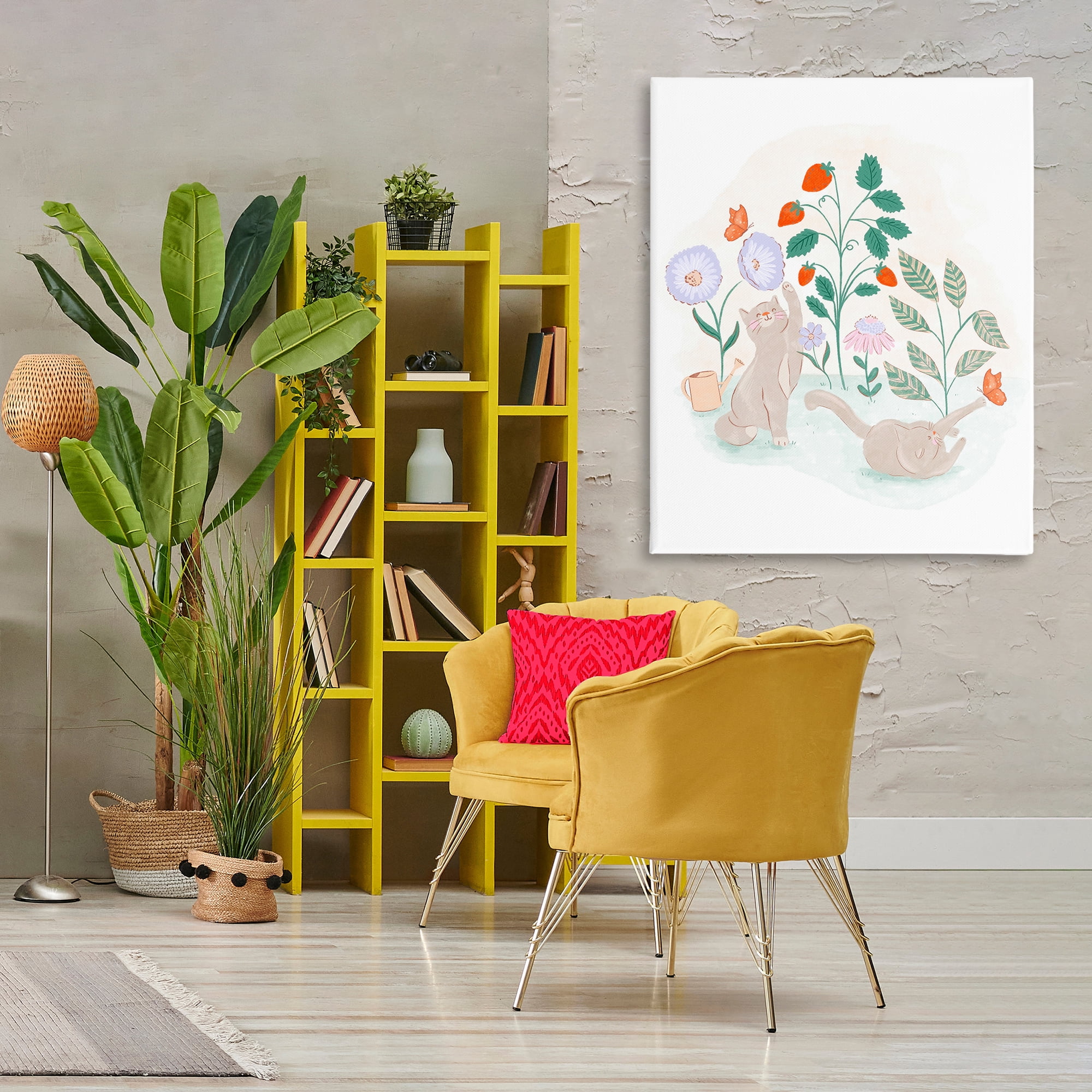 Stupell Industries Cats Playing in Garden Animals & Insects Painting Gallery Wrapped Canvas Art Print Wall Art, 36 x 48