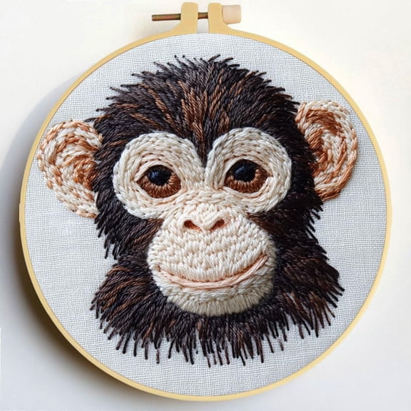 Punch Needle Kits A Monkey Embroidery Starter Set with Hoop Easy for Beginners DIY Stress Relief Handmade Craft Hobby and Home Decor 20x20cm-2