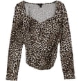 thumbnail image 1 of GUESS Womens Ruched Pullover Blouse, Brown, Small, 1 of 1