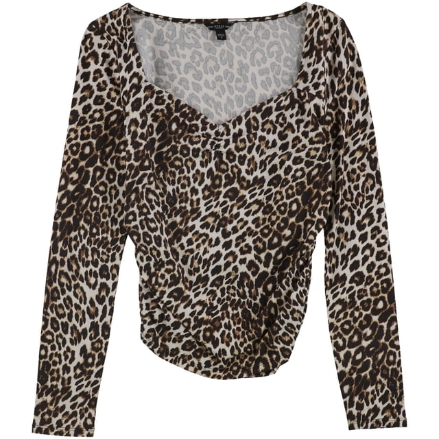GUESS Womens Ruched Pullover Blouse, Brown, Small