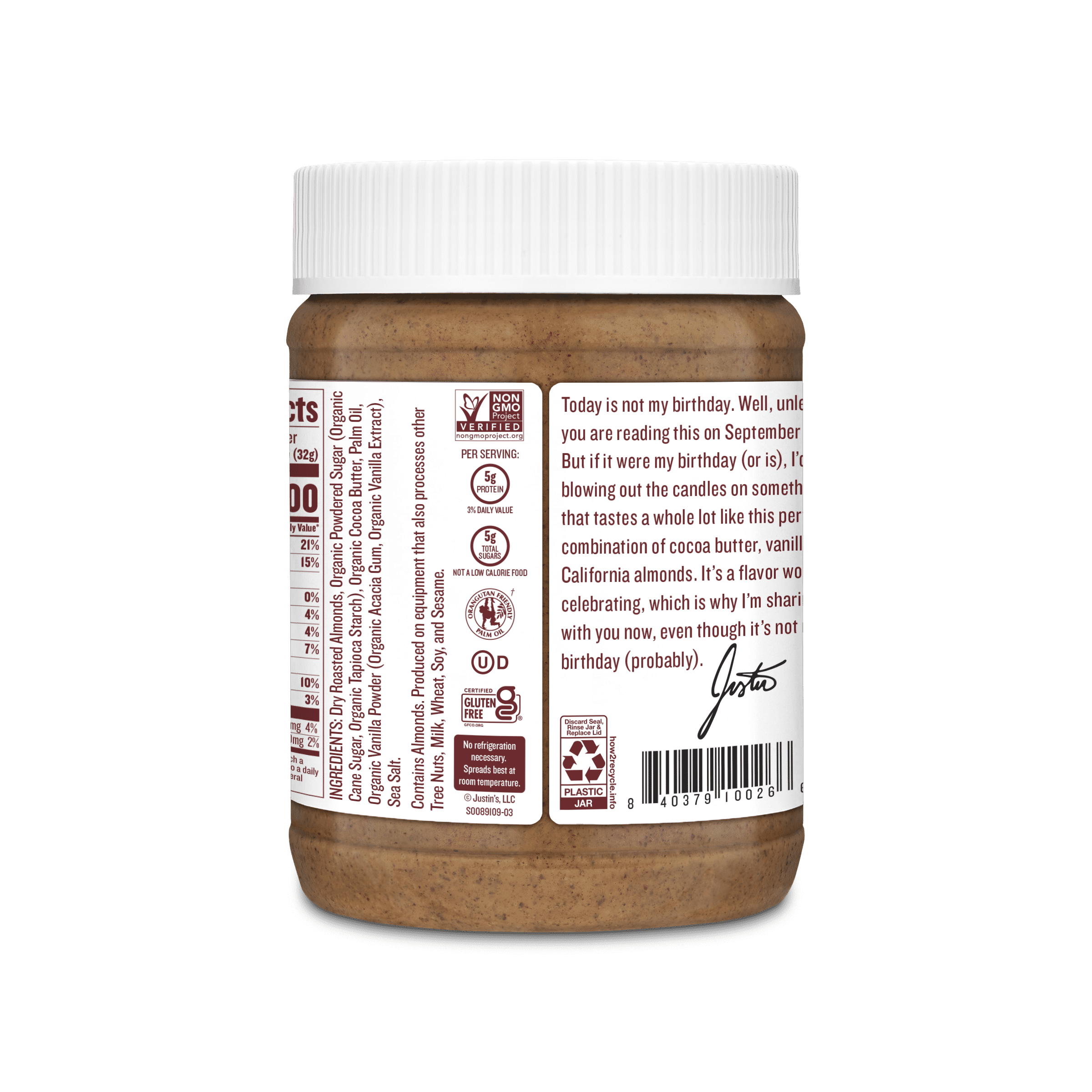 (6 pack) JUSTIN'S Vanilla Creamy Almond Butter Spread, 12 oz Jar