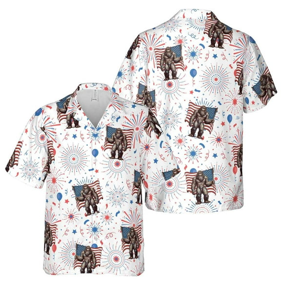 Happy 4th July Bigfoot with America Flag Independence Day Hawaiian Shirt S-5XL