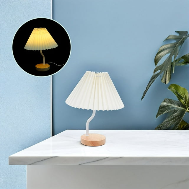 SHOWERORO Pleated Nightstand Desk Lamp With Wood For Small Living Spaces 1Set