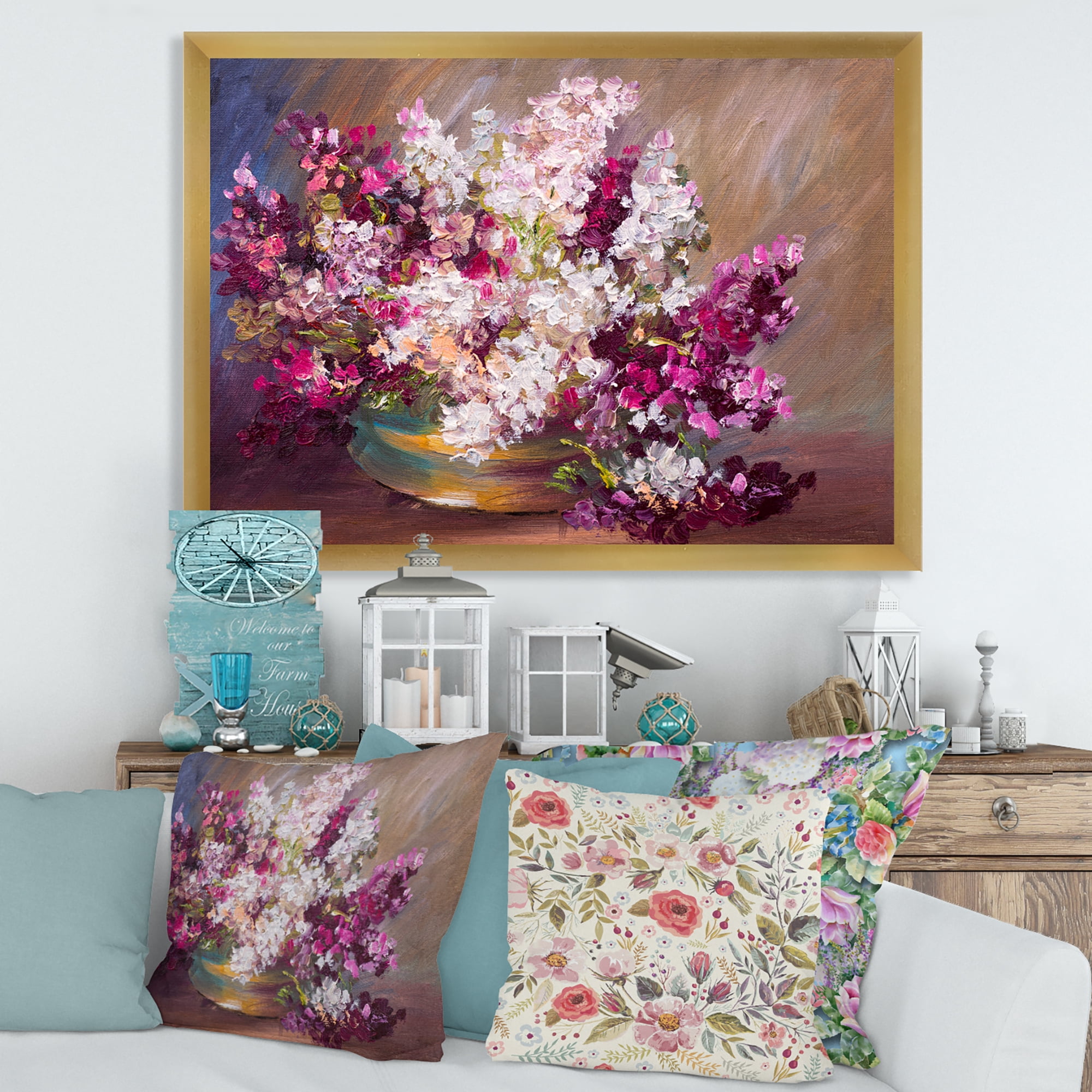 Designart 'Bouquet Of Still Life Lilacs ' Traditional Framed Art Print