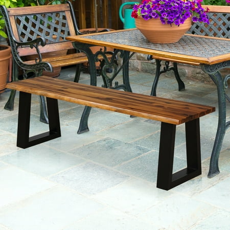 Gymax Solid Acacia Wood Patio Bench Dining Outdoor W Rustic Metal Legs Canada Gymax Solid Acacia Wood Patio Bench, Wooden Patio Benches