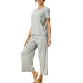 thumbnail image 4 of INSPIRE CHIC Women's Pajama Sets Round Neck Short Sleeve Solid Ribbed Casual Sleepwear Ladies Pajamas L Grey, 4 of 5