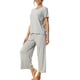 thumbnail image 4 of INSPIRAR CHIC Conjuntos de Pijamas para Mujeres Cuello Redondo de Manga Corta Sólido Acanalado Ropa de Dormir Casual Pijamas para Damas S Gris, 4 of 5