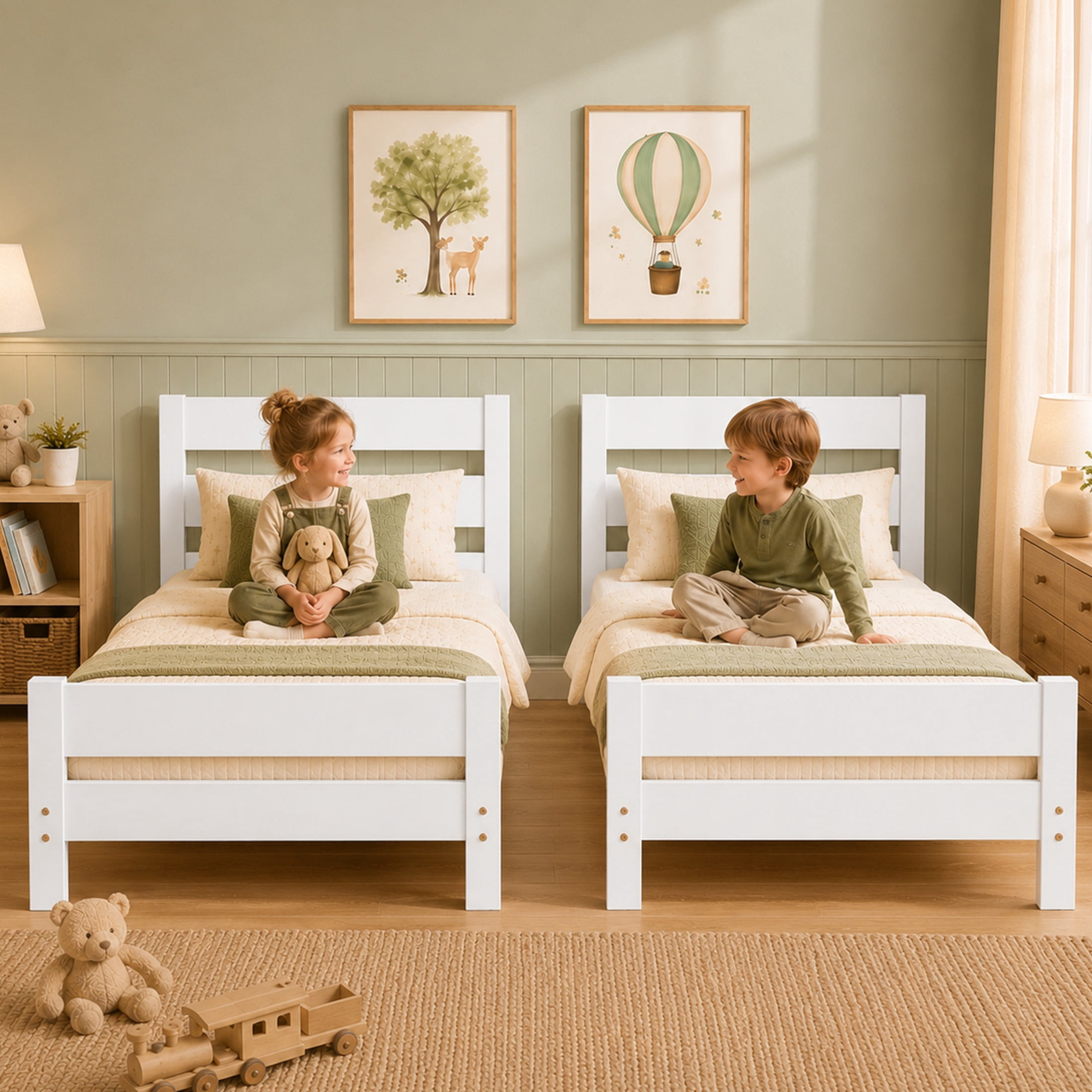 SESSLIFE Twin Bed Frame, Solid Wood Twin Platform Bed Frame with Headboard & Footboard, No Box Spring Needed with 250LBS, Easy Assembly, White