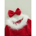 thumbnail image 6 of Christmas Clothes Set 12M 18M 24M 3Y 4Y 5Y 6Y Faux Fur Patchwork Long Sleeve Off Shoulder A-Line Dress with Belt + Bow Headband, 6 of 10