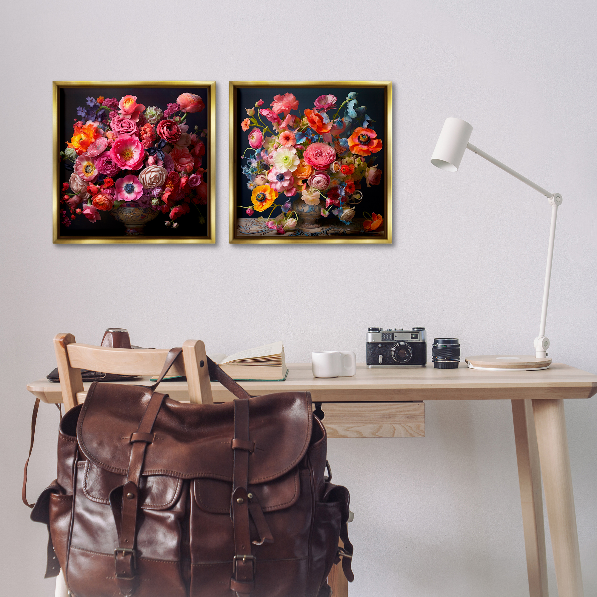 Stupell Industries Stunning Still Life Floral Arrangement Plants & Flowers Photography Gold Floater Framed Canvas Art Print Wall Art, 18 x 18, Set of 2