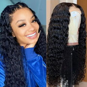 B-Fashion Deep Wave Human Hair Lace Front Wigs for Black Women 150% Density Brazilian Virgin Curly Wet and Wavy 4x4 HD Lace Frontal Wigs Pre Plucked with Baby Hair (14inch)