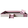 thumbnail image 5 of Harper & Bright Designs Twin Size Floor Daybed with Stairs, Velvet Upholstered Daybed Frame with Lift-Up Side Storage, Low Platform Bed for with Padded Guardrails, Pink+White, 5 of 17
