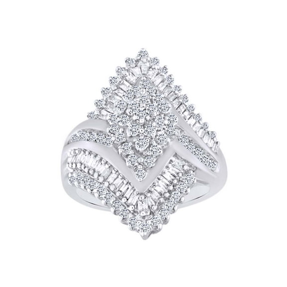 AFFY 10K Solid White Gold Multi Shape White Natural Diamond Cocktail Engagement Wedding Ring (1 cttw)-4