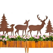 Daiosportswear Vintage Iron Christmas Decor 2 Trees 3 Deer Rustic Garden Ornaments, 28x4x0.4in Outdoor Yard Art, Unique Wildlife Statue, Holiday Seasonal Decor, Rustic Finish, Farmhouse Style