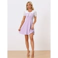 thumbnail image 3 of DARING DIVA Bowtie Neck Contrast Doll Collar Short Sleeve A-Line Dress M Purple, 3 of 6