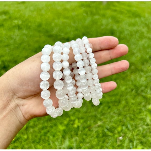Natural Selenite Bracelet - Round Selenite Gemstone Stretch Bracelet -[4/6/8/10mm]