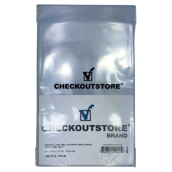 (500) CheckOutStore Crystal Clear Current Comic Book Bags (Non-sealable Flap / Thick)