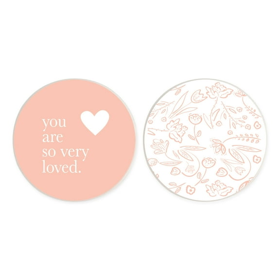 You Are Loved Floral Peach 2.75 x 2.75 Absorbent Ceramic Car Coasters Pack of 2