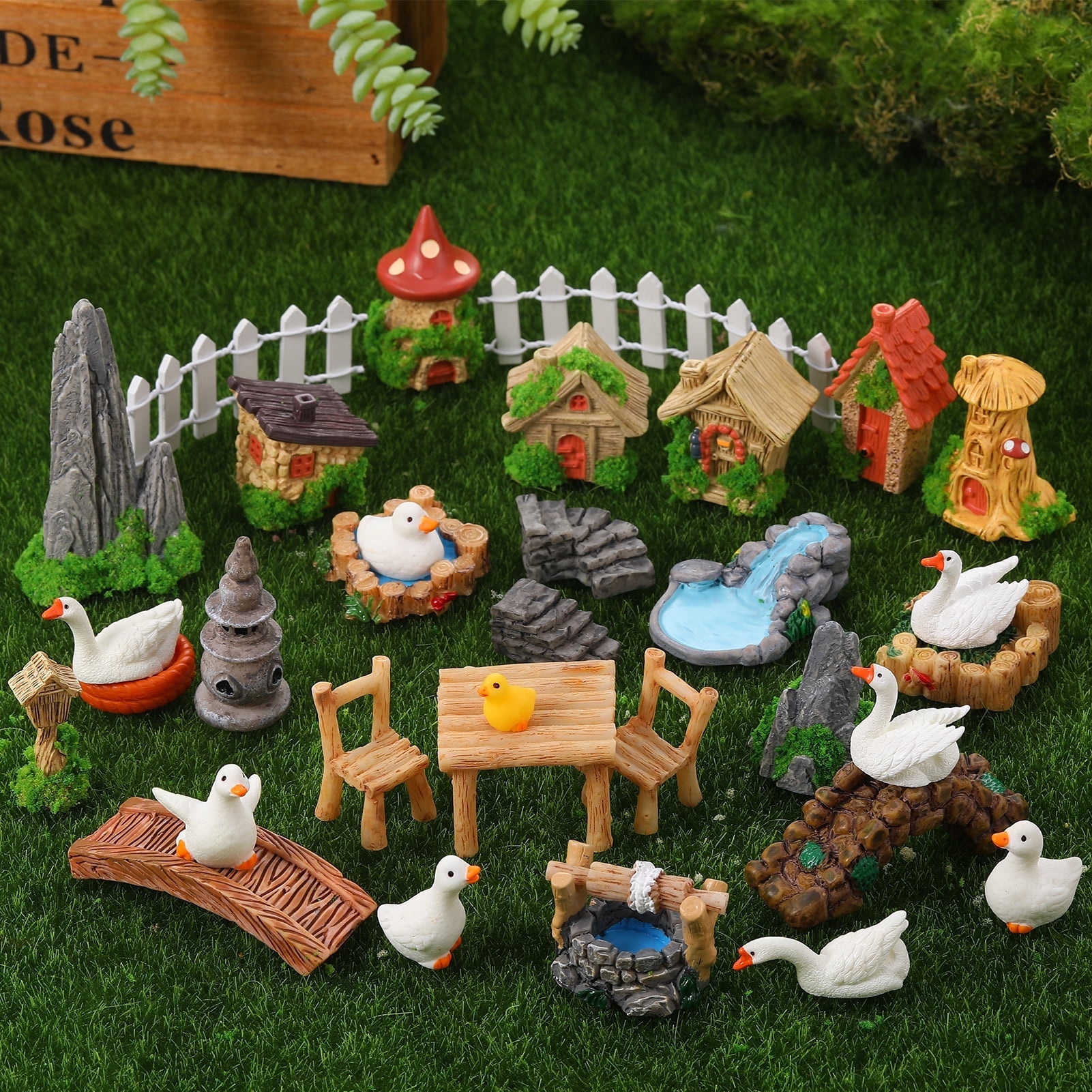 topjuju 34 Pcs Mini Resin Farm Animal Figurines, Outdoor Fairy Garden Accessories Set, Cute Realistic Micro Landscape Decor for Terrarium & Garden