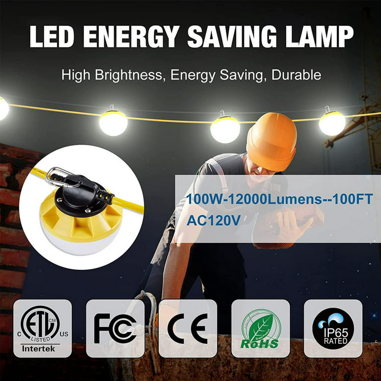 100FT Construction String Light LED Industrial Grade Best for