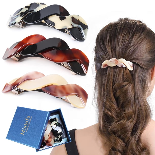 Mistofu Pasadores para el cabello para mujer - Pasadores grandes para cabello grueso - 3 pasadores franceses elegantes Accesorios para el cabello retro para mujeres Cabello grueso Uso diario-bt