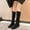 Black, variant on Jsaierl Womens Faux Suede Knee High Boots Side Zipper Flat Low Heel Boot Shoes Pointed Toe Stretch Knee High Pull On Fall Weather Winter Boots
