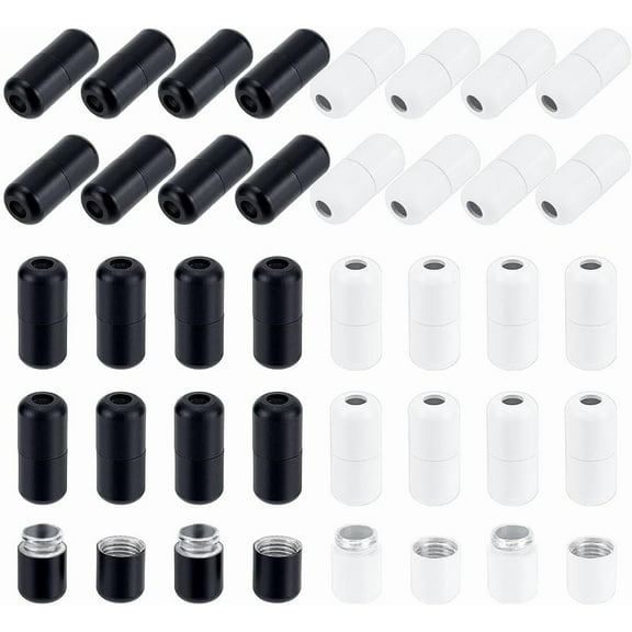 40Pcs 2 Colors Column Aluminum Shoelace Buckle Turnbuckle Connectors Capsule Shape No Tie Shoe Lace Tie Locks Clips Ends Mixed Color 18x8mm Hole: 3mm 20pcs/color