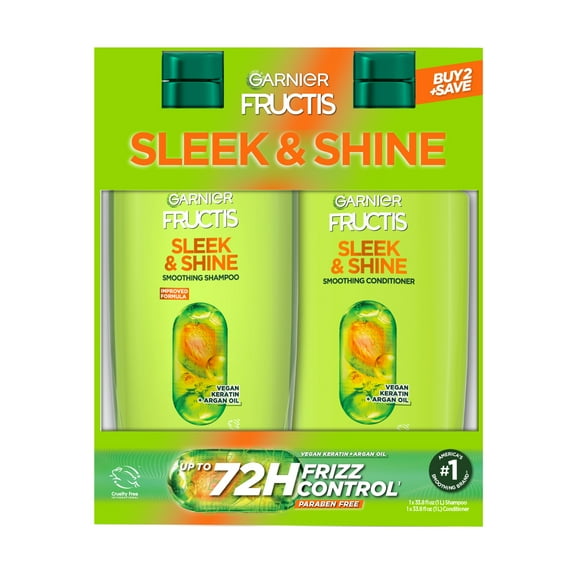 Garnier Fructis Sleek & Shine Adult Shampoo and Conditioner for Frizzy Hair, Twin Pack