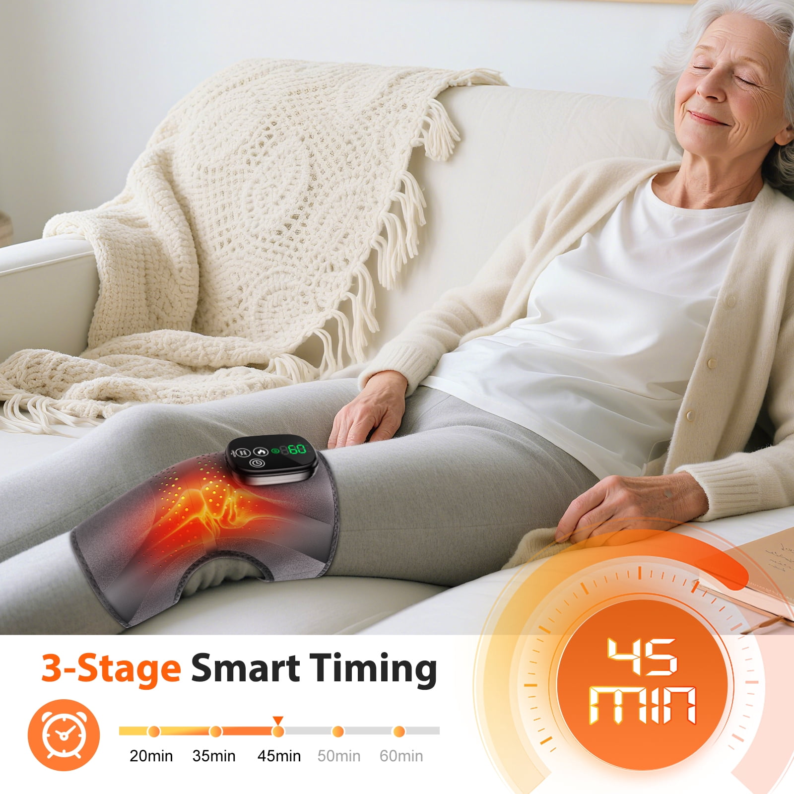 FlareMore Cordless Knee Massager with 3 Heat & 3 Vibration,Rechargeable Heated Knee Brace Wrap with 5000mah Battery,Adjustable Strap,Auto Shut Off,Portable 4-Motor Massager for Knee,Shoulder & Elbow